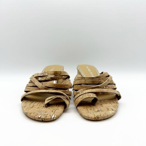 Donald Pliner Womens Marlow Slide Sandal US 5.5 Tan Silver Cork Heel NWOB - Picture 9 of 12